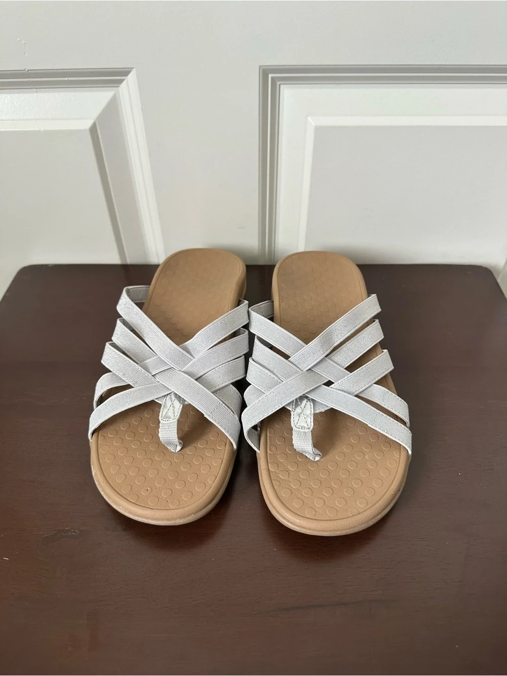 Vionic Women's Stretch Woven Sandals Silver Grey Size 9 Walking Comfort Arch